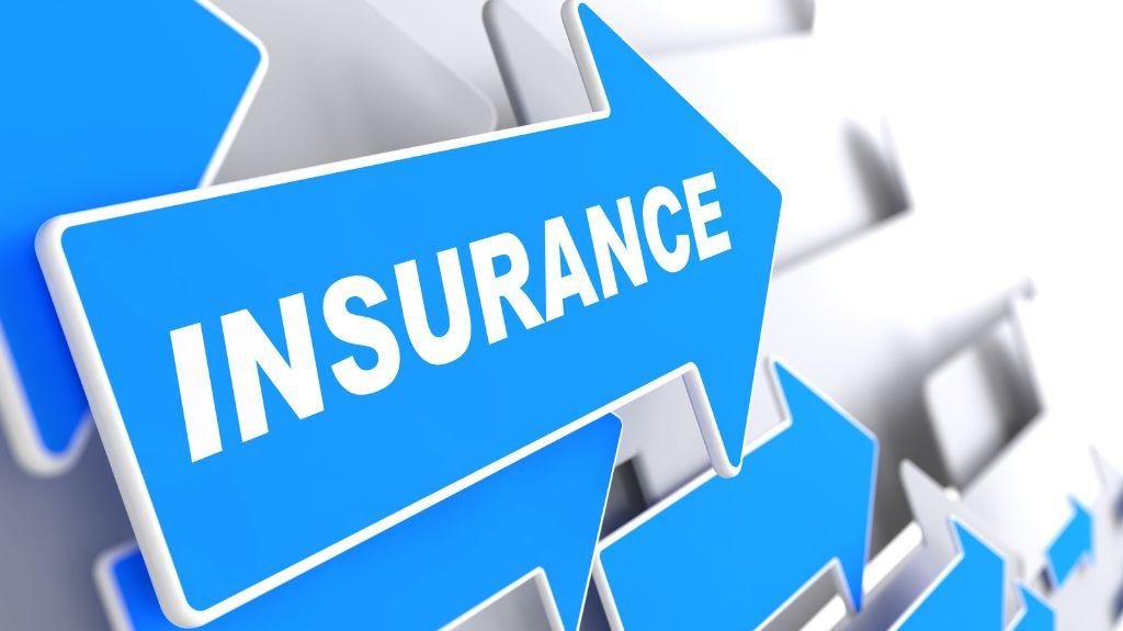 Blue Arrow Graphic with White Insurance Text